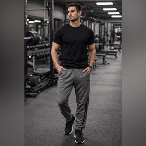 Adidas Men’s Gray Track Pants Climawarm 3-Stripe Joggers Athletic 👖